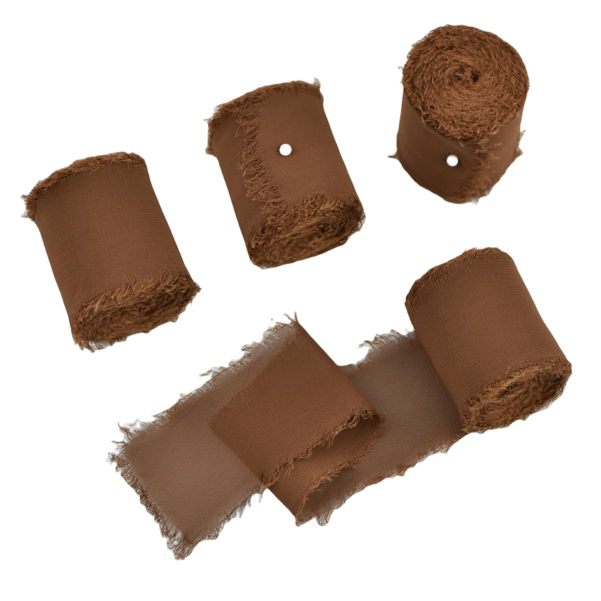 Joanlody Coffee 4 Rolls Chiffon Ribbon Handmade Fringe Ribbon 1-3/4" x 6Yd for Wedding Invitation... | Amazon (US)