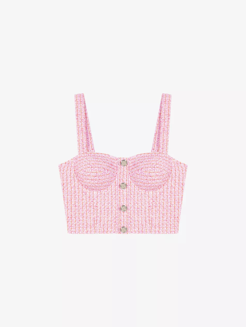 Sweetheart-neck tweed cropped top | Selfridges