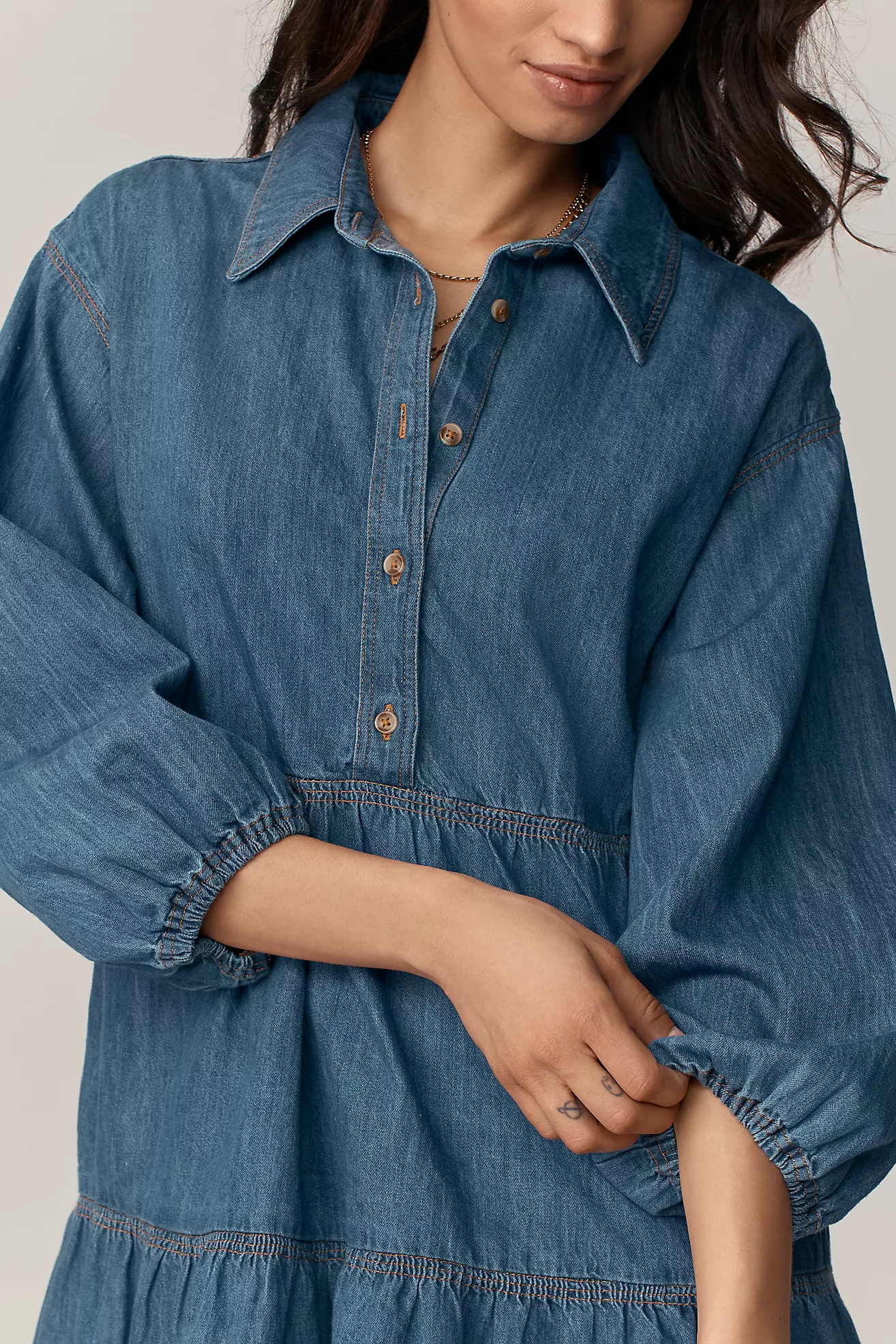 The Bettina Tiered Shirt Dress by Maeve: Denim Mini Edition | Anthropologie (US)