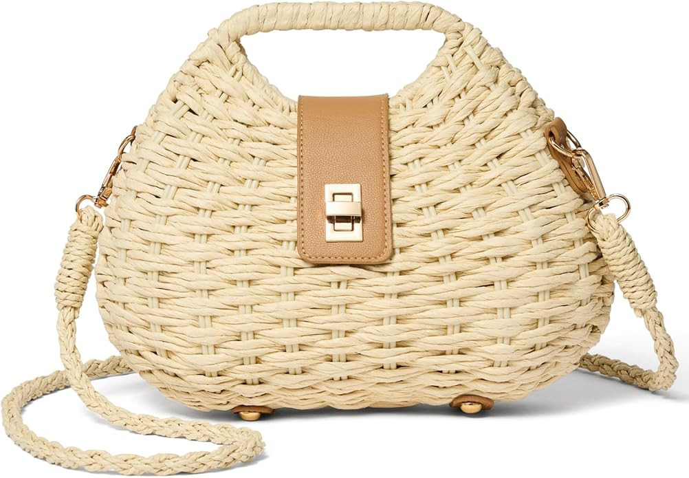 Woven Straw Purse with Crossbody Strap, Clutch Purses for women, Boho Summer Beach Bag Shoulder V... | Amazon (US)