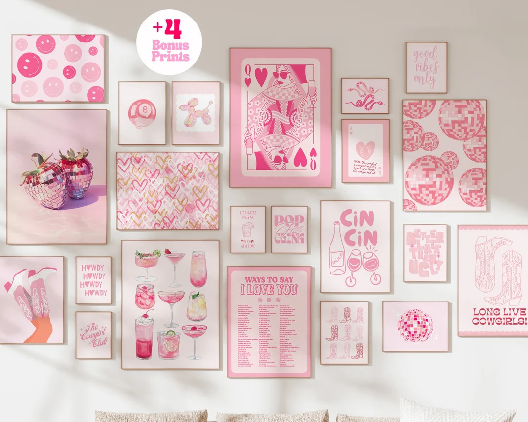 Trendy Wall Art Set of 22 Bundle Prints Preppy Room Decor, Preppy Aesthetic Pink Wall Art Dorm De... | Etsy (US)