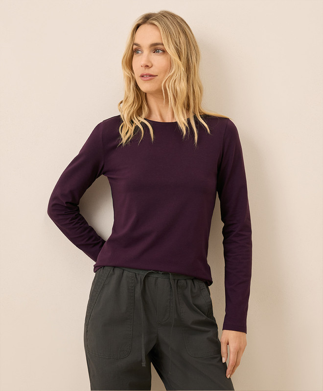 Women’s Luxe Stretch Jersey Slim Long Sleeve Tee made with Organic Cotton | Pact | Pact Apparel