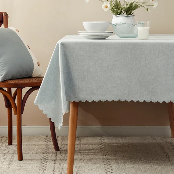 Light Blue Scalloped Solid Color Tablecloth Wrinkle-free - Etsy | Etsy (US)