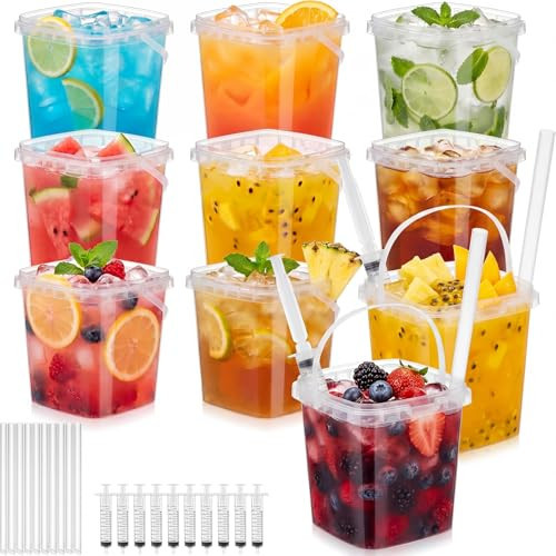 Willinglong 40 Set Drink Buckets with Lids and Straws, 34 oz Rum Buckets with Handle and Beverage Syringes for Events, Wedding, Graduation, BBQ, Party Drinks | Amazon (US)