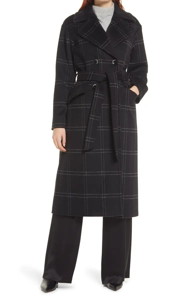 Windowpane Plaid Double Breasted Wrap Coat | Nordstrom