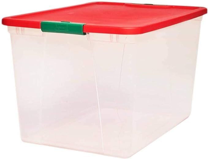 HOMZ Holiday Plastic Container Clear Storage Bin with Lid, 64 Quart-23.5" x 16.125" x 13.5", 2 Co... | Amazon (US)