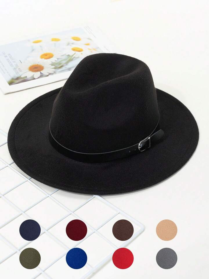 Trends1pc Women's Leather Trimmed Elegant Felt Fedora Hat Suitable For Sunshade And Daily Wear | SHEIN