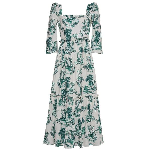 Blue Hill Dress, Cara Cara Forest Toile Green | The Avenue
