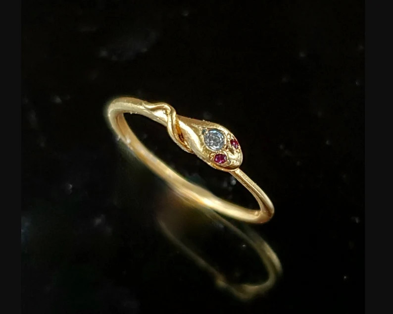 Very Sweet 14K Gold Snake Ring With Diamond and Ruby Eyes - Etsy | Etsy (US)