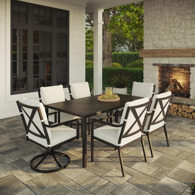 My Texas House Cambria Swivel Outdoor Dining Chair - Set of 2, Black | Walmart (US)