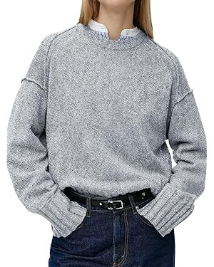 Saodimallsu Womens Crew Neck Sweaters Long Sleeve Oversized Lightweight Loose Soft Knit Fall Pull... | Amazon (US)