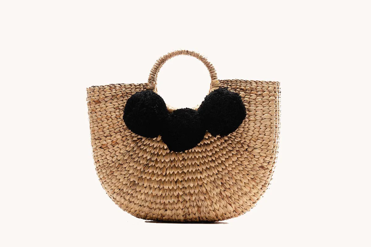 Camryn Tote with Black Pom Poms | Sea & Grass