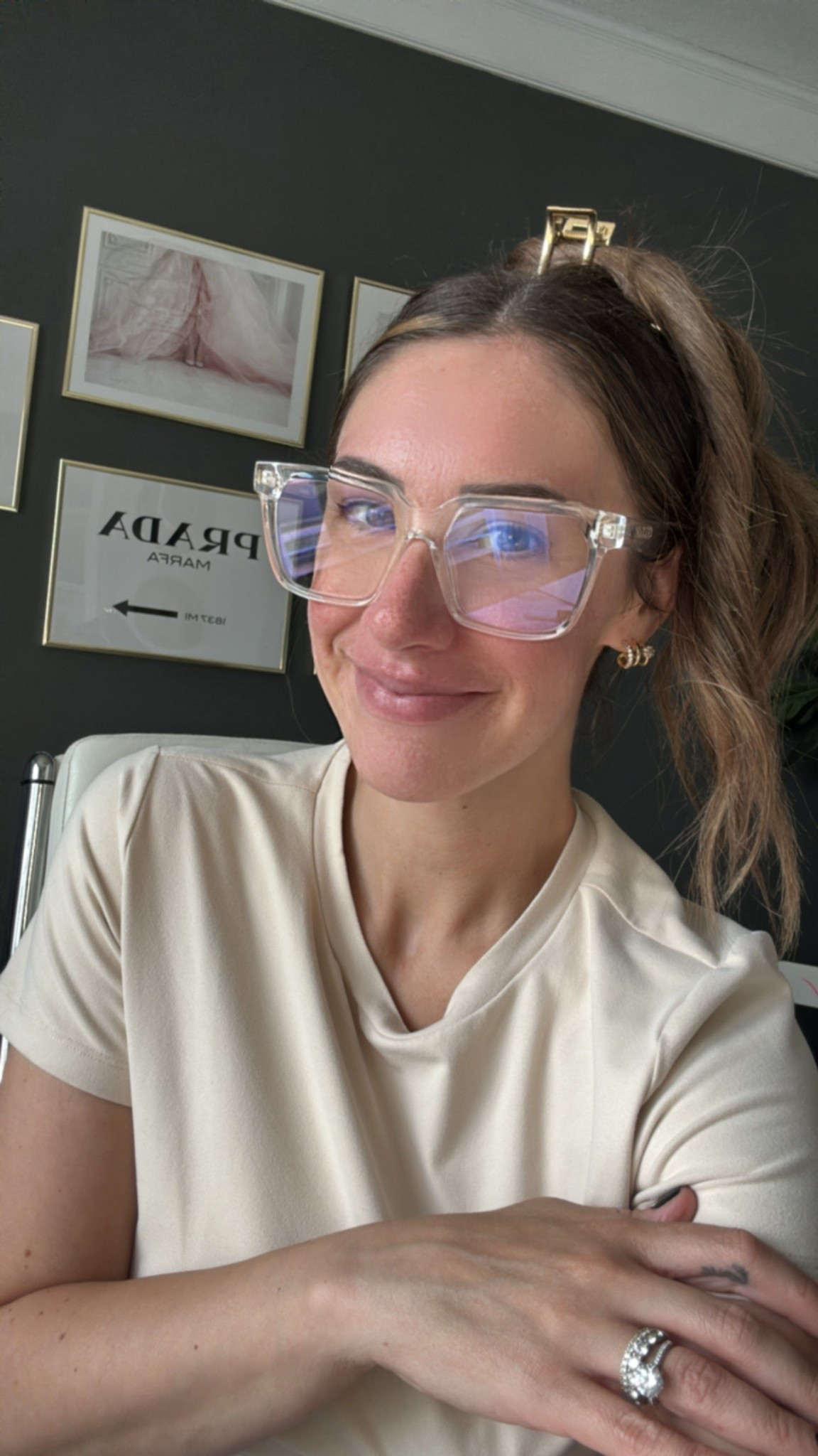 Oversized clear blue light blocking glasses! 

#LTKWorkwear #LTKHome #LTKStyleTip