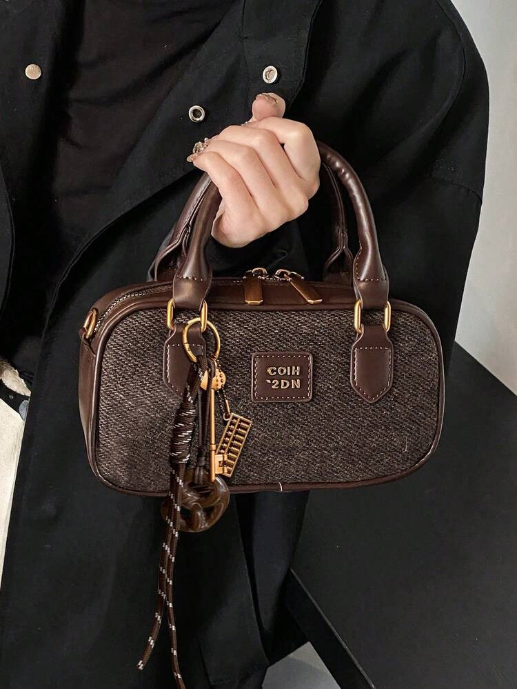 1pc Plush Doll Decor Crossbody Bag, Large Capacity Soft Leather Boston Tote Bag, Suitable For Commuting All Year Round | SHEIN