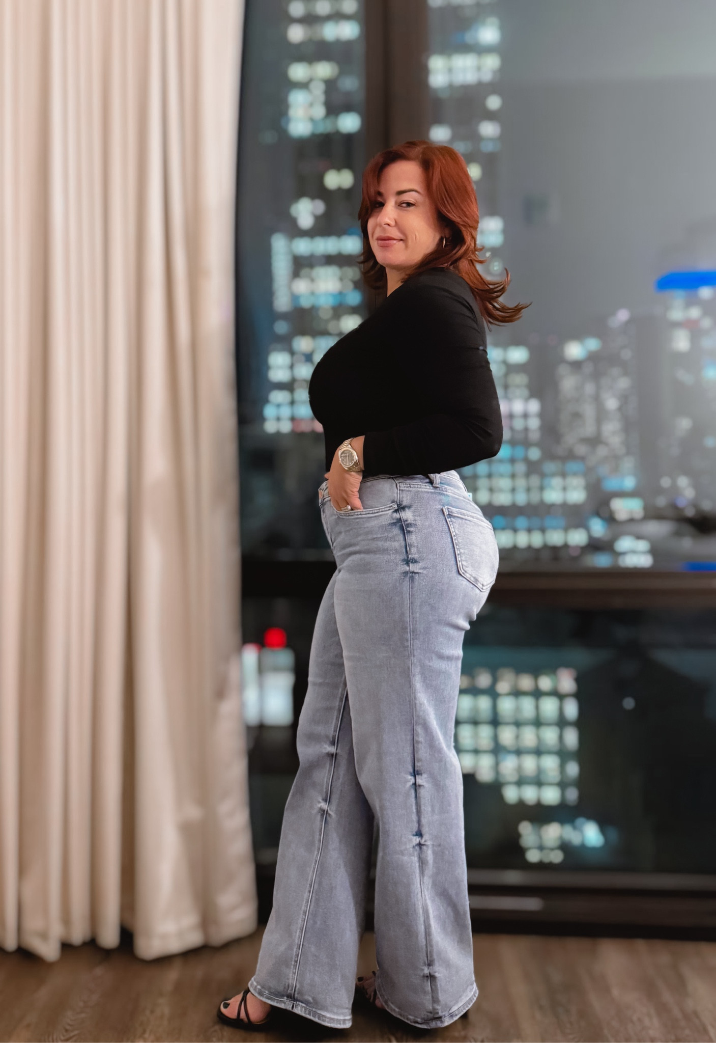 Classic wide leg jeans and black long sleeve top outfit for date in NYC ! Black tide heels  

#LTKStyleTip #LTKFindsUnder50 #LTKMidsize