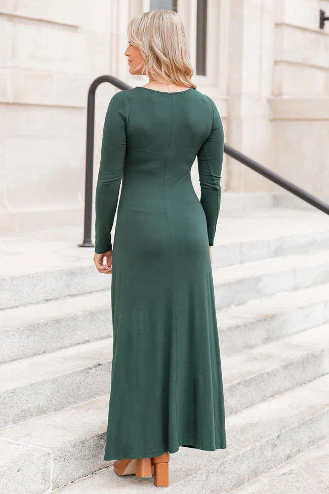 Let Me See Emerald Knit Long Sleeve Maxi Dress With Slit | Pink Lily