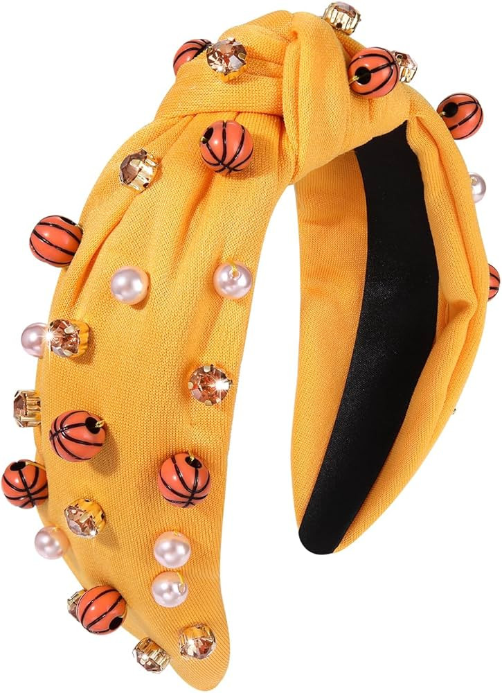 HEIDKRUEGER Knotted Headbands for Women Basketball Beaded Ball Headband Pearl Crystal Embellished... | Amazon (US)