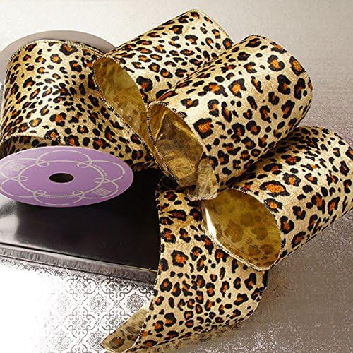 Paper Mart Leopard Wired Ribbon for Holiday Gift Wrap & Crafting, 4 Inch x 10 Yd | Amazon (US)
