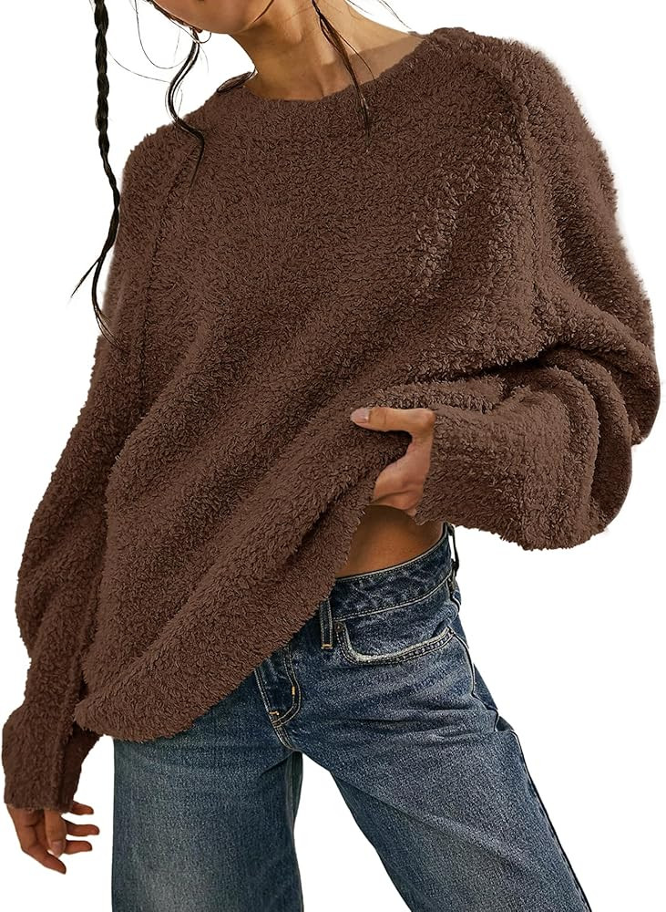 Beaully Women's Oversized Long Sleeve Crewneck Fuzzy Knit Warm Sweaters 2024 Fall Pullover Sweate... | Amazon (US)