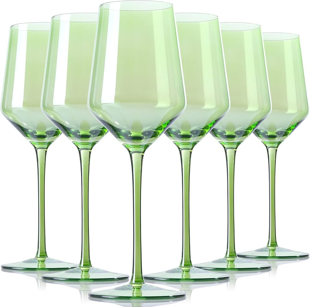 Physkoa Green Wine Glasses Set 6-15oz Crystal Green Wine Glasses With Long Stem,Perfect Green Gla... | Amazon (US)
