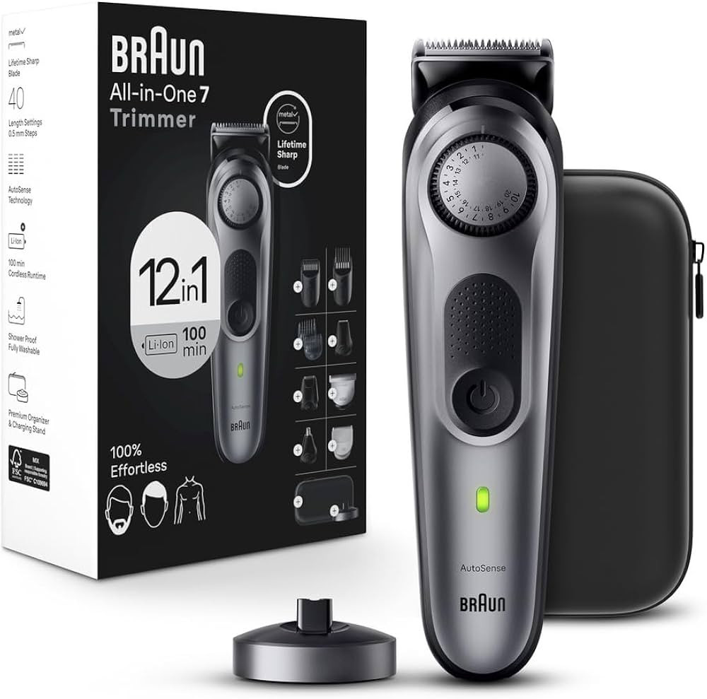 Braun All-in-One Men's Shaving Kit Series 7 7440, 12-in-1 Beard, Face, Nose, Ear Trimmer, Hair Cl... | Amazon (US)
