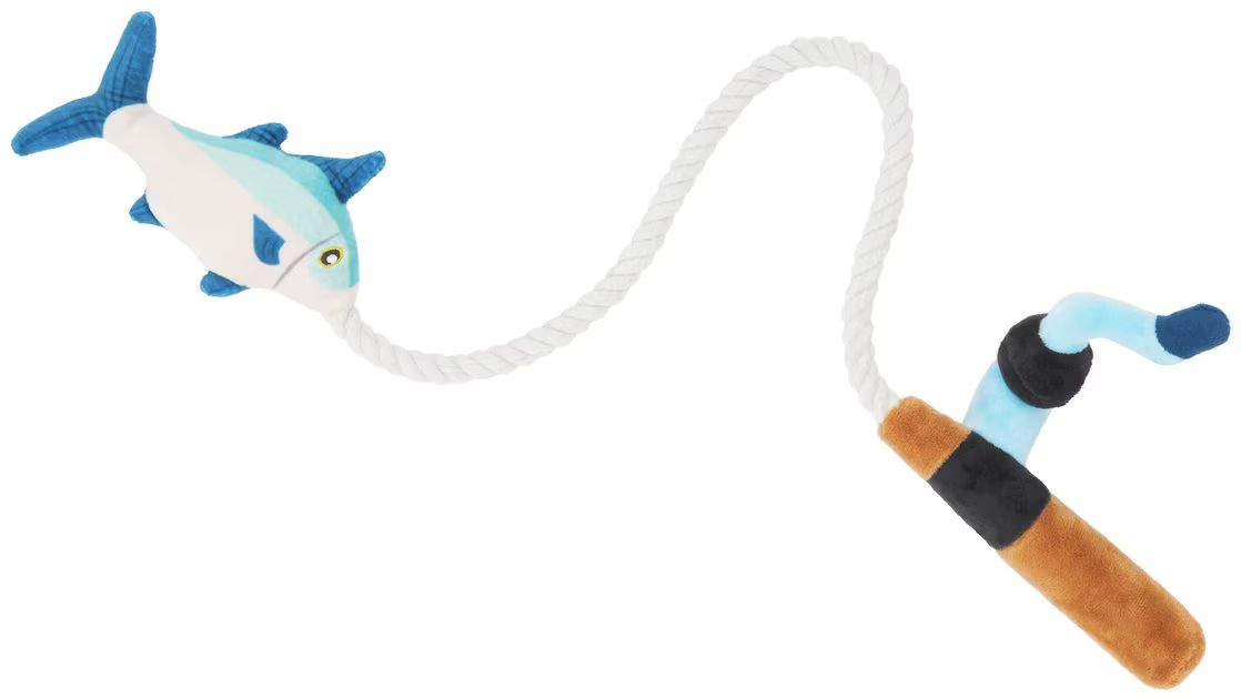 FRISCO Camping Fishing Rod Plush with Rope Squeaky Dog Toy - Chewy.com | Chewy.com