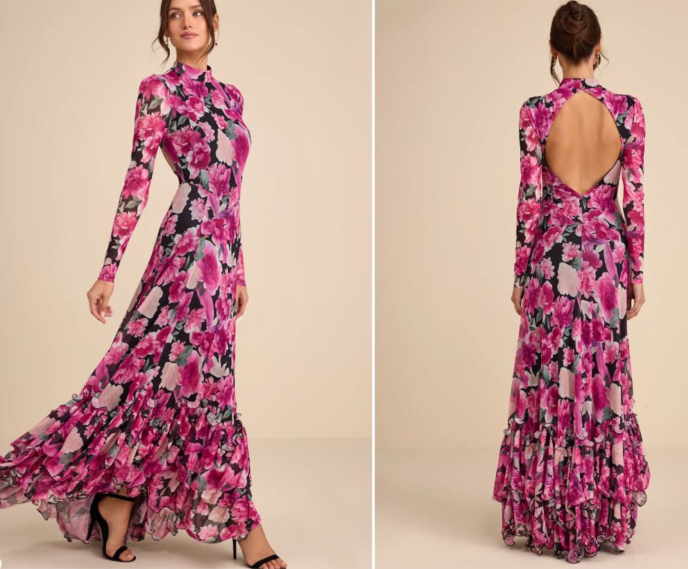 Emilina Black and Magenta Floral Mock Neck Maxi Dress
Lulus womens outfit idea for easter floral easter maxi dress wedding guest dress 

 