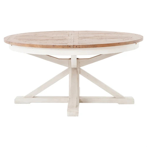 Chabert French Natural Top White Reclaimed Wood Extendable Dining Table - 63-79"W | Kathy Kuo Home