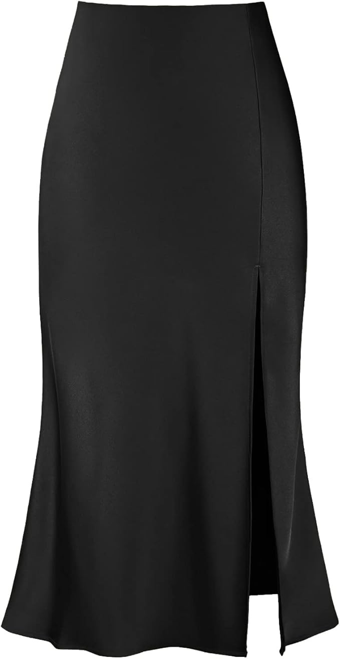 Modegal Women's Sexy Satin Side Split Thigh High Waisted Casual A Line Midi Skirt | Amazon (US)