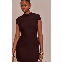 Brown Soft Touch High Neck Bodycon Mini Dress | PrettyLittleThing US