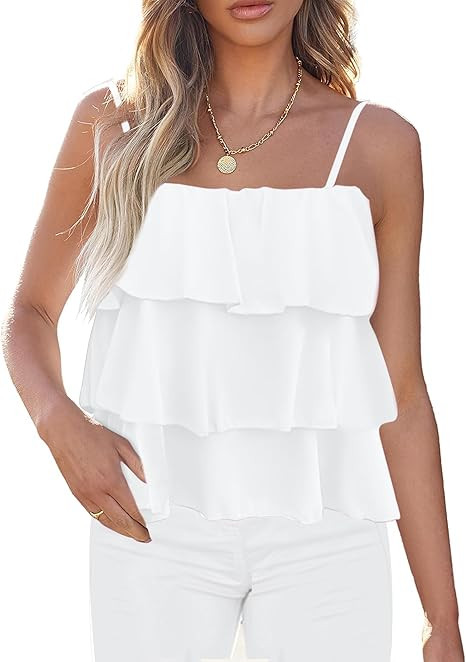 KIRUNDO Spaghetti Strap Ruffle Babydoll Peplum Tank Tops for Women 2026 Summer Cute Flowy Beach V... | Amazon (US)
