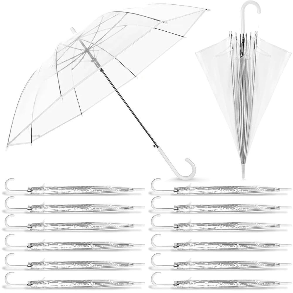 14 Pack Clear Wedding Umbrellas Bulk Transparent Auto Open Stick Umbrellas Windproof Waterproof L... | Amazon (US)