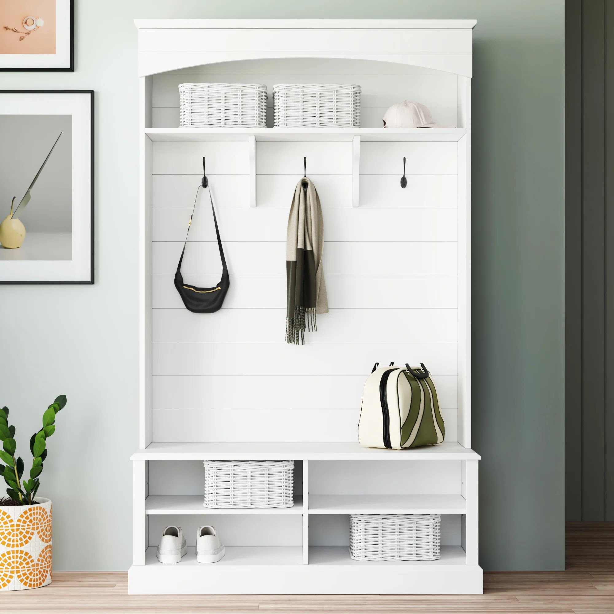 Nickales Hall Tree 44'' Wide with Bench and Shoe Storage | Wayfair North America