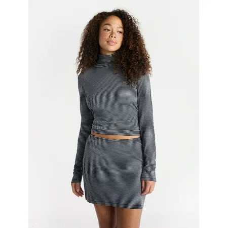 No Boundaries Turtleneck Top and Mini Skirt Set, 2-Piece, Women’s | Walmart (US)
