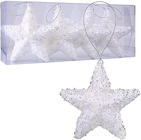 6" Five-Pointed Star Christmas Ornaments,4pc Set White Christmas Decorations Star for Xmas Tre... | Amazon (US)