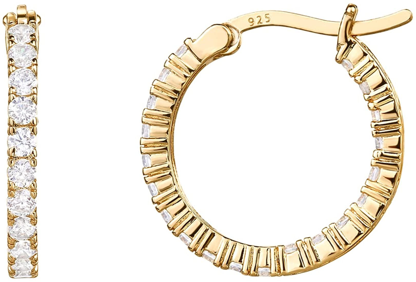 PAVOI 14K Gold Plated 925 Sterling Silver Post Cubic Zirconia Hoop Earrings | Amazon (US)