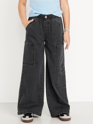 High-Waisted Pull-On Super Wide-Leg Cargo Jeans for Girls | Old Navy (CA)
