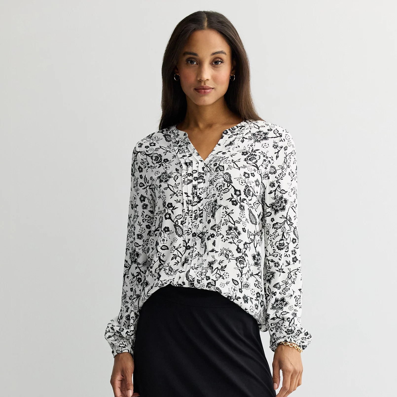 Women's Croft & Barrow® Split Neck Pintuck Blouse | Kohl's