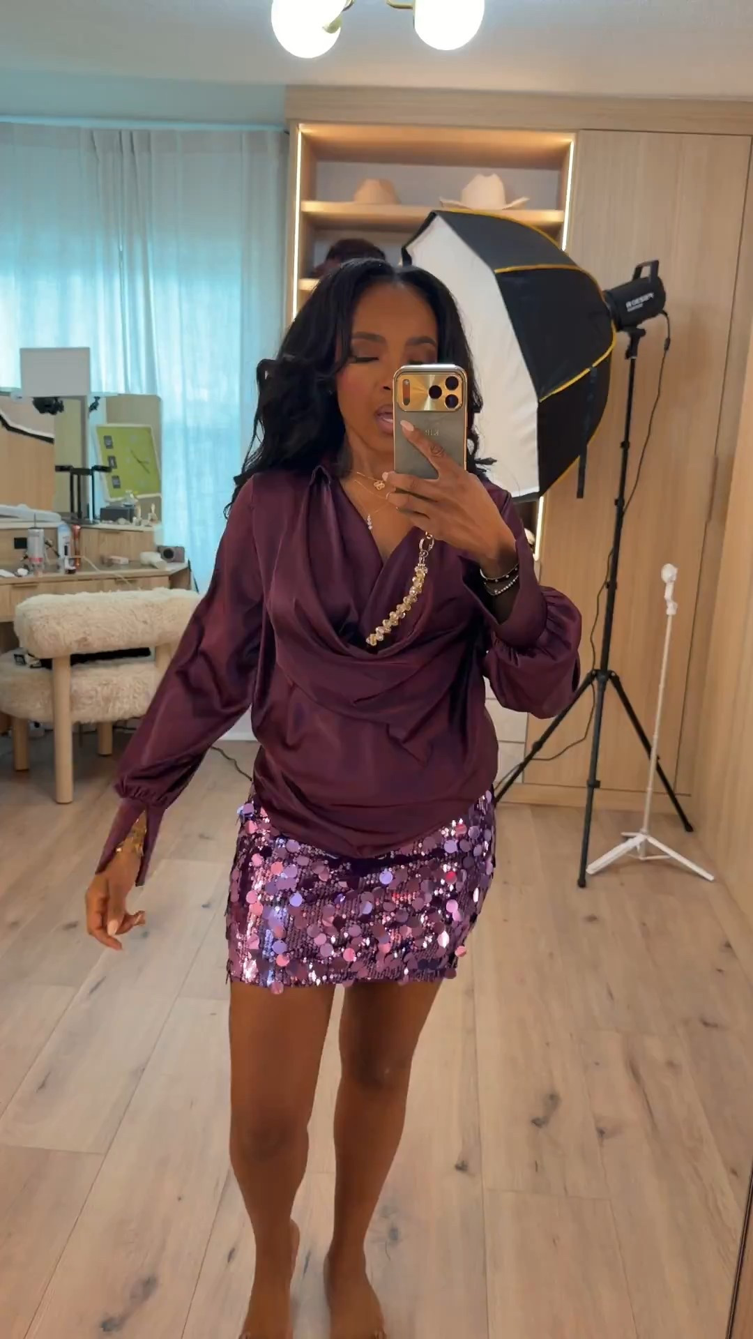 ✨ Night-out sparkle with a polished twist
This @Amazon look pairs a draped satin-style blouse with a sequin mini for that effortless mix of sleek and fun. The rich plum tones feel elevated while the mini length keeps it flirty—perfect when you want a statement without overthinking it.

Perfect for date night, holiday parties, girls’ night, or dinner plans.

📏 Sizing:
Top: Small  
Skirt: Small  
Measurements: 5’4” · 138 lbs · 34D · 27” waist · 40” hips

Amazon fashion finds, sequin mini skirt outfit, satin blouse styling, holiday party outfit, night out look, affordable glam outfit ideas.

Follow me on Instagram and YouTube @kirasfashionfinds

#LTKvlog #LTKstorytime #LTKgrwm