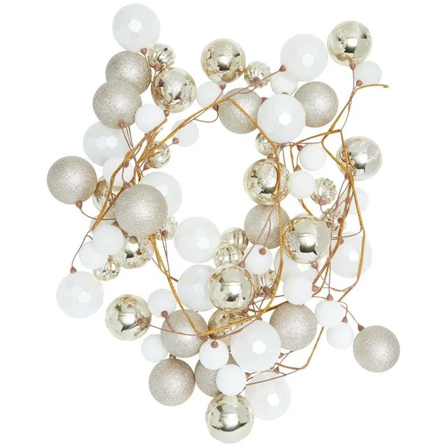 Shatterproof White and Gold Ball Ornament Garland, Polystyrene, 12 ft, by Holiday Time | Walmart (US)