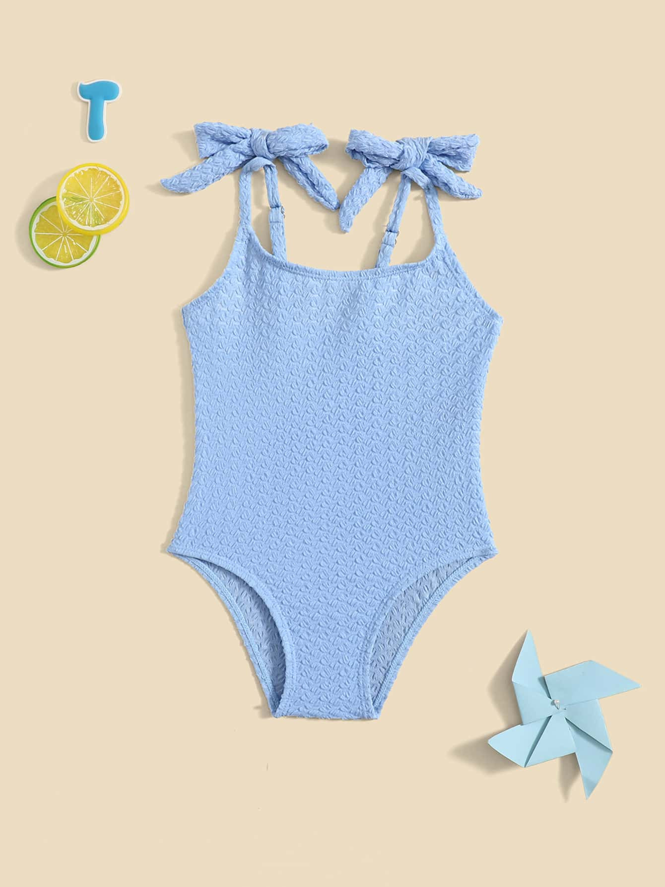 Toddler Girls Textured Tie Shoulder One Piece Swimsuit | SHEIN