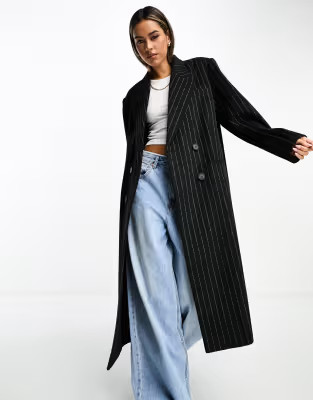ASOS DESIGN oversized dad coat in black pinstripe | ASOS (Global)