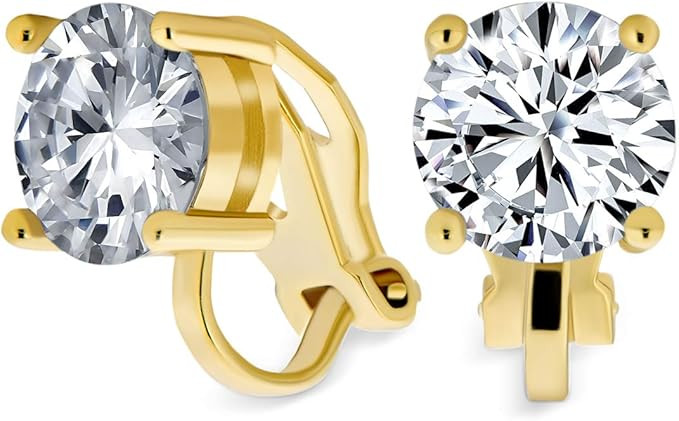 Traditional Classic 2CT Brilliant Cut Round AAA CZ Solitaire Clip On Stud Earrings for Women -Yel... | Amazon (CA)