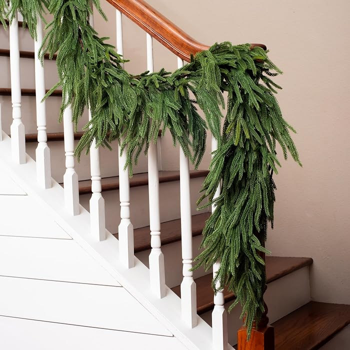 Extra Full 9 ft Real Touch Norfolk Pine Garland Realistic 9ft, Christmas Garland for Mantle, Soft... | Amazon (US)