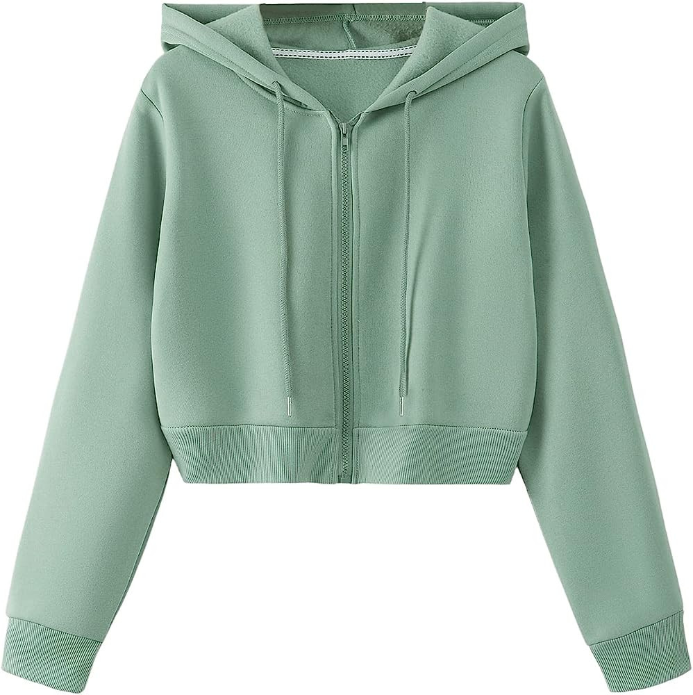 SweatyRocks Women's Long Sleeve Drawstring Full Zip Hooded Jacket Crop Sweatshirt | Amazon (US)