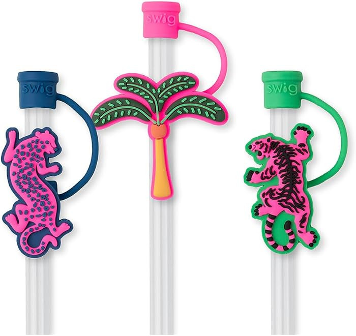 Swig Straw Toppers Set, 3 Reusable Straws with 3 Silicone Straw Covers, Cover Cap Customizable Length, Compatible with 40oz Tumblers, Tumbler Accessories (Palm Royale) | Amazon (US)