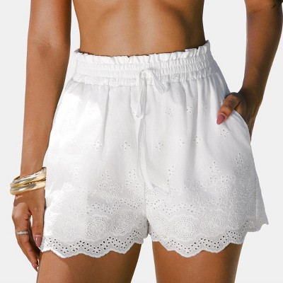 Cupshe Women's Embroidered Eyelet Beach Shorts-XL-White | Target