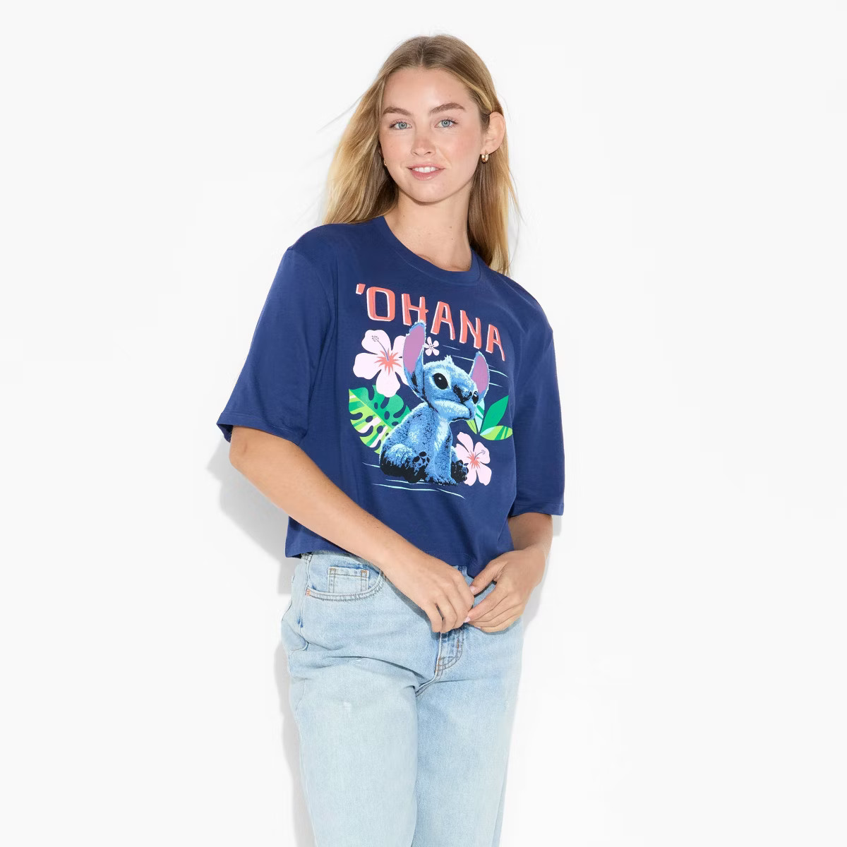 Women's Stitch Ohana Short Sleeve Graphic Skimmer T-Shirt - Navy Blue | Target
