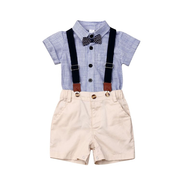 Cathery Infant Baby Boys Gentleman Outfit Suit Buttons Romper Top + Short Suspender Pants + Bow T... | Walmart (US)