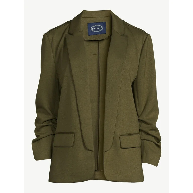Scoop Women's Relaxed Scuba Knit Blazer with Scrunch Sleeves, Sizes XS-XXL | Walmart (US)